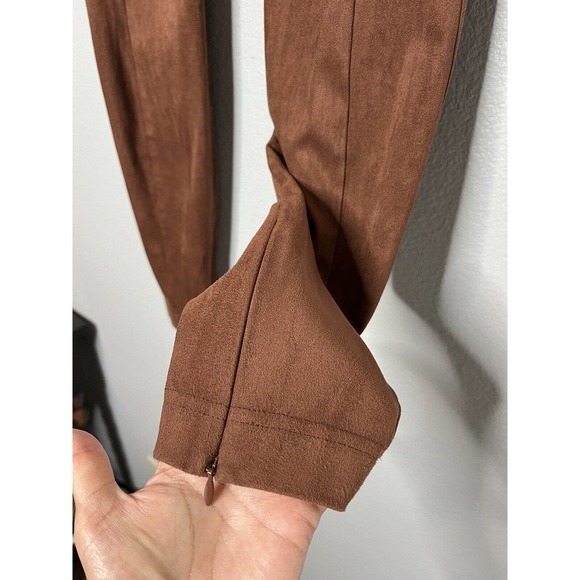 Sundance Luxe Dreams Faux Suede Leggings Pants 2 Ankle-Zip Pull On Stretch Brown - Picture 4 of 5